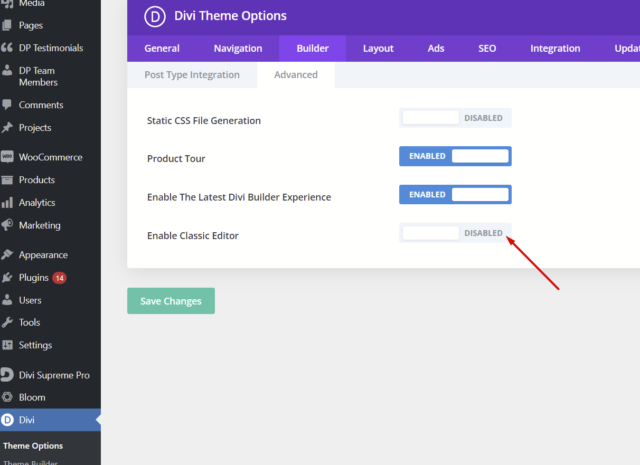 9/4/22 Divi Extra Theme Builder classic editor