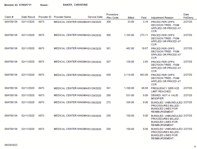 Care 1st billing record