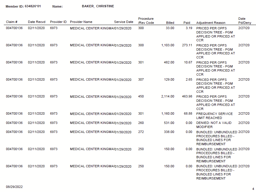 Care 1st billing record